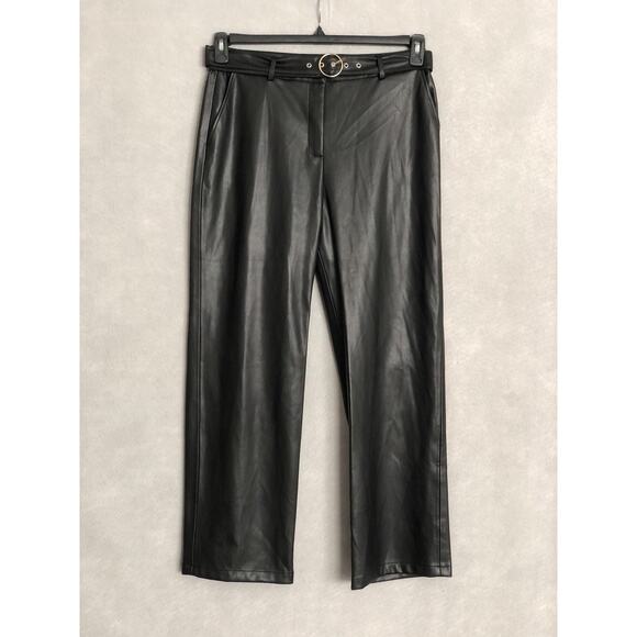 Tahari Pants - Tahari Faux Leather Belted Pant Women's Size 12 Slim Black NEW